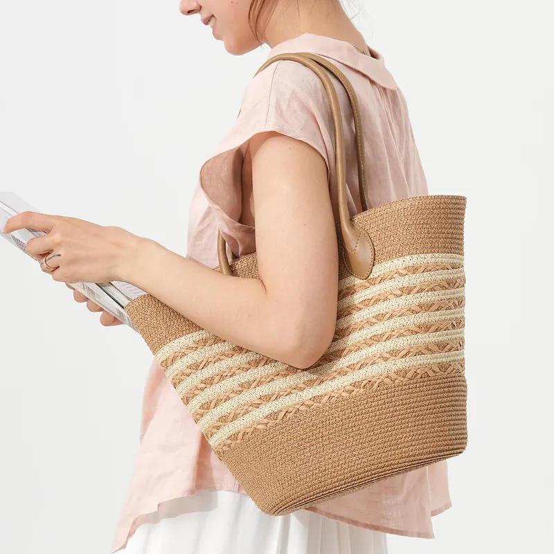 Tote Bag Beach - Striped woven straw beach tote bag