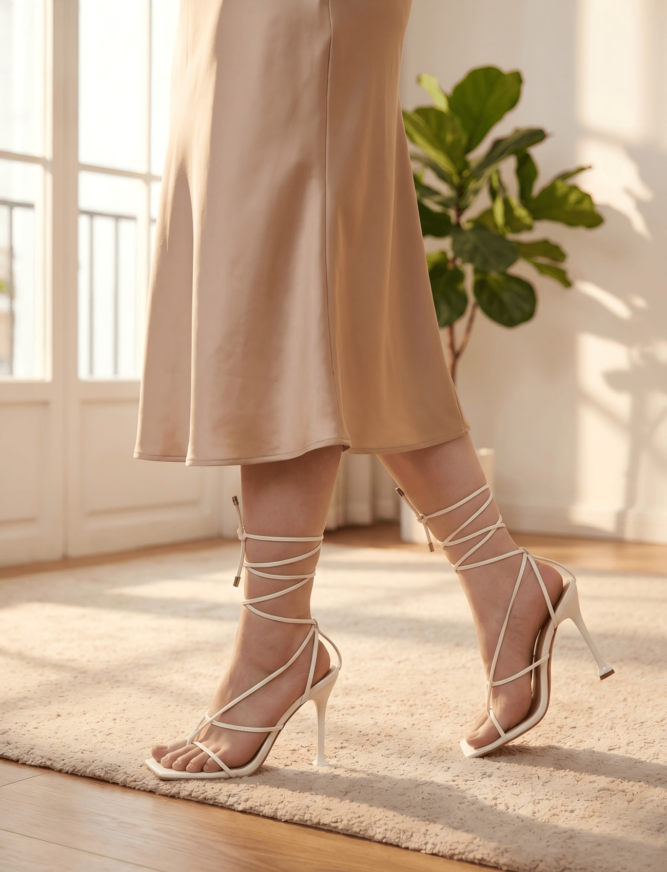 Sandal Strappy Heeled - Womens 4.2 Inch Strappy Square Toe