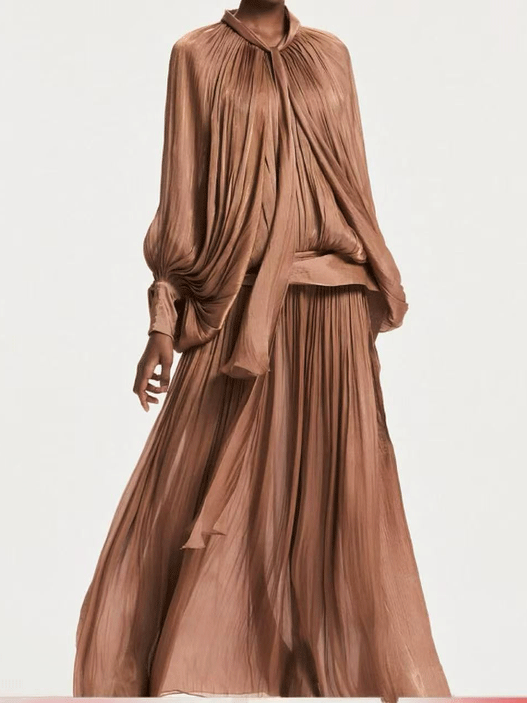 Linen Dress Wrap - Retro solid color design sense bat