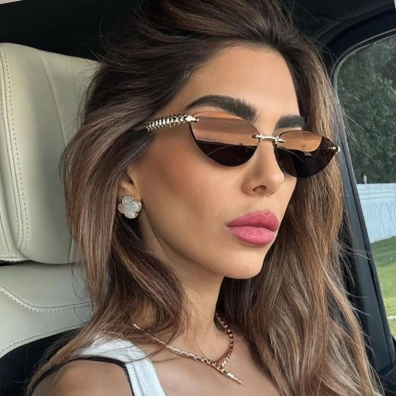 Sunglasses Cat Eye - New Cat Eye Rivet Rimless Sunglasses
