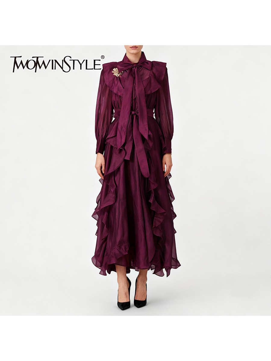 Linen Dress Wrap - TWOTWINSTYLE Solid Spliced Ruffles Folds Fashion