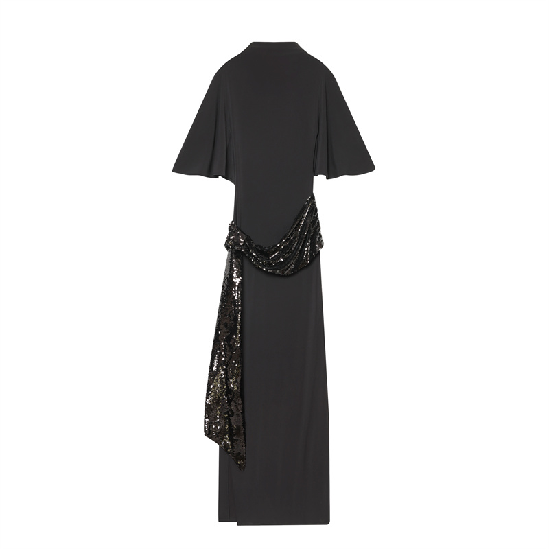 Linen Dress Wrap - Women's Dress 2025 Winter New Black