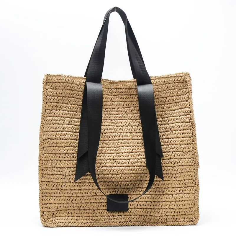 Tote Bag Beach - Retro hand-woven straw shoulder bag large