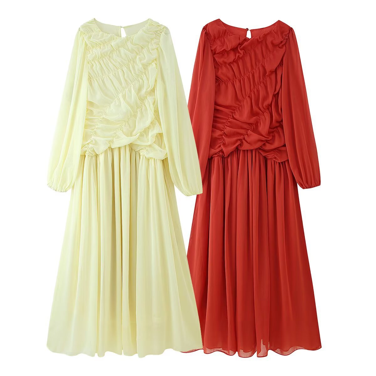 Linen Dress Wrap - Autumn Long Sleeve Dresses 2025 Bicolor