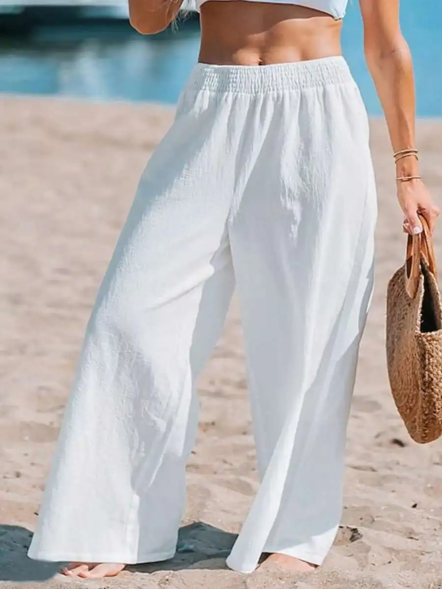 Linen Pant Wide - Women High Waist Loose Wide Leg