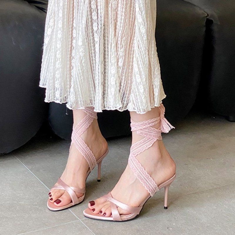 Sandal Strappy Heeled - 2026 New Pointed Head Strappy Sandals
