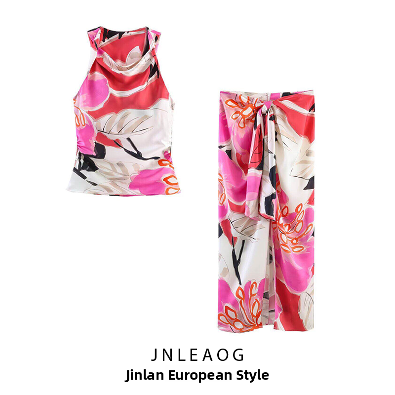 Midi Skirt Floral - JNLEAOG Summer New Women's Silk Satin