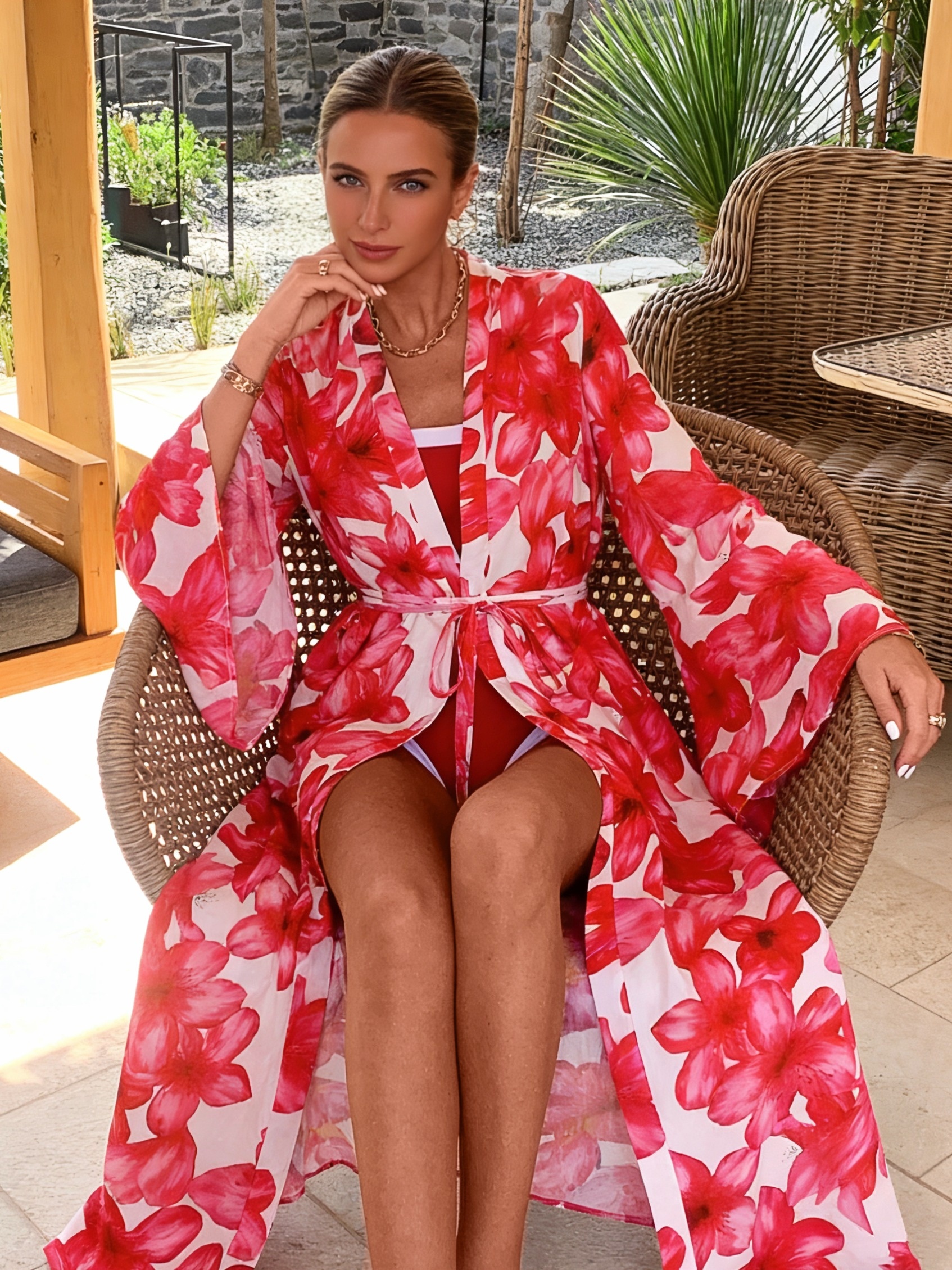 Kimono Sheer Floral - Women's Red Floral Kimono Robe 2026