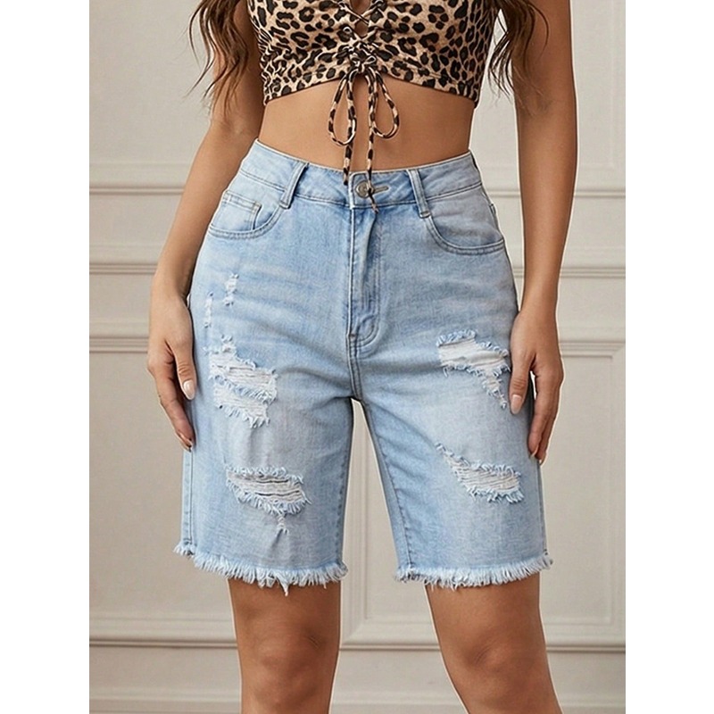 Shorts Denim Frayed - 2026 Women's High Waist Distressed Denim
