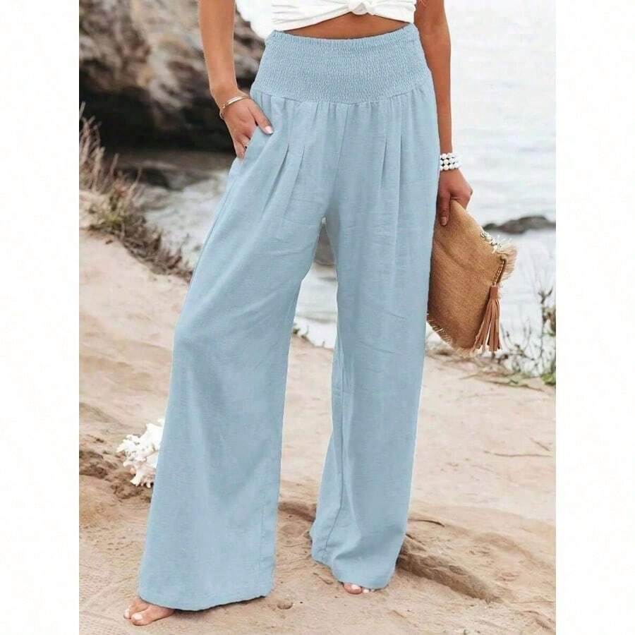 Linen Pant Wide - Loose High Waist Wide Leg Casual