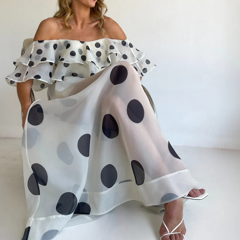 Romper Floral Print - Women's short sleeved long skirt 2-piece