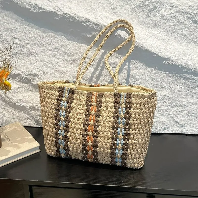 Tote Bag Beach - Straw Tote Bag Women One-Shoulder Hand-Woven