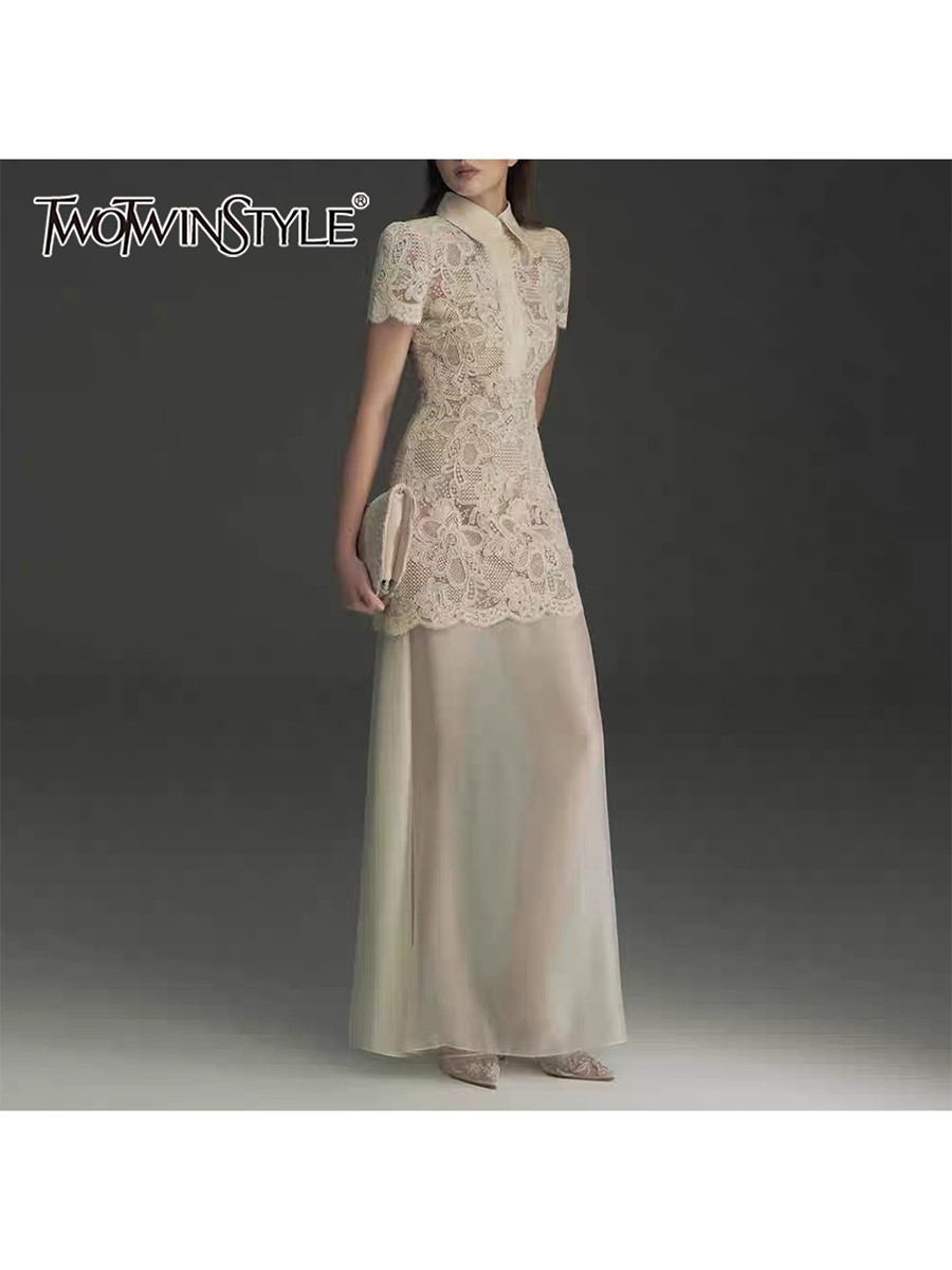 Linen Dress Wrap - TWOTWINSTYLE Patchwork Lace Dresses for Women