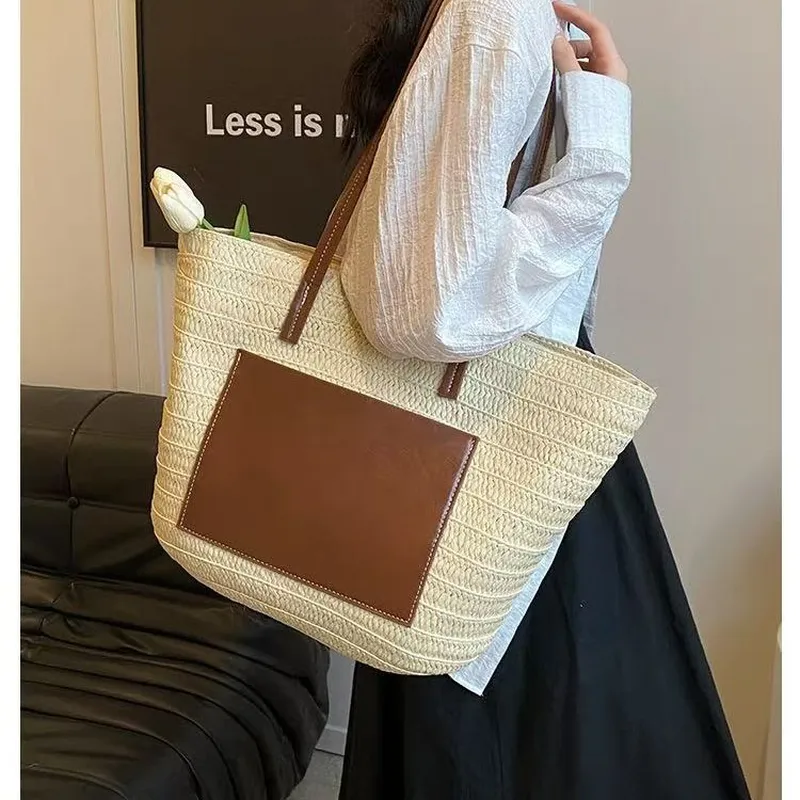 Tote Bag Beach - Straw hand-woven tote bag large capacity