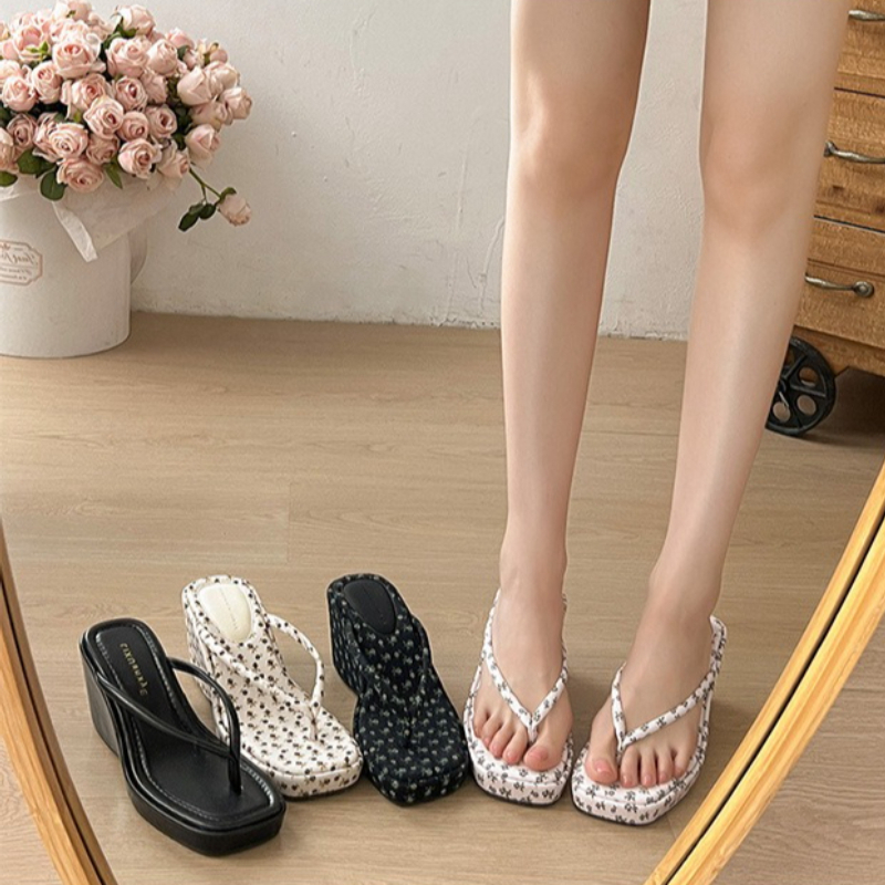 Romper Floral Print - Women Platform Wedge Heel Slippers Fashion