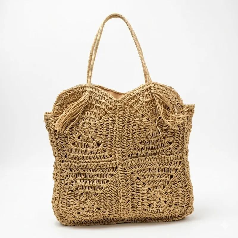 Tote Bag Beach - Straw Handwoven Tote Bag with Tassel