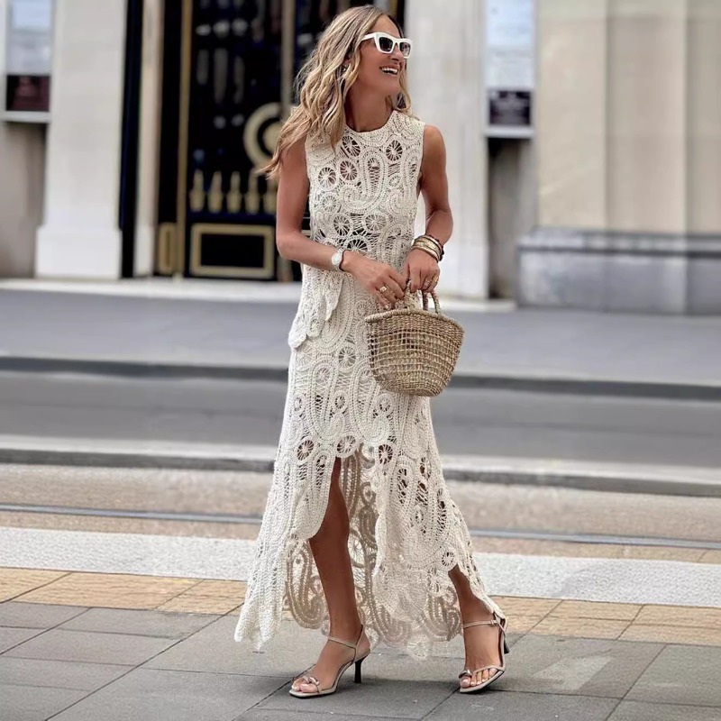Crop Top Crochet - Elegant White 2 Piece Crochet Lace