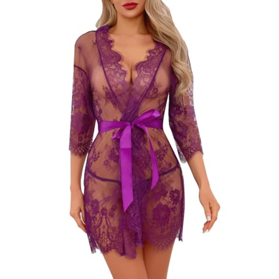Kimono Sheer Floral - Narcisse Women's Floral Lace Kimono Robe,