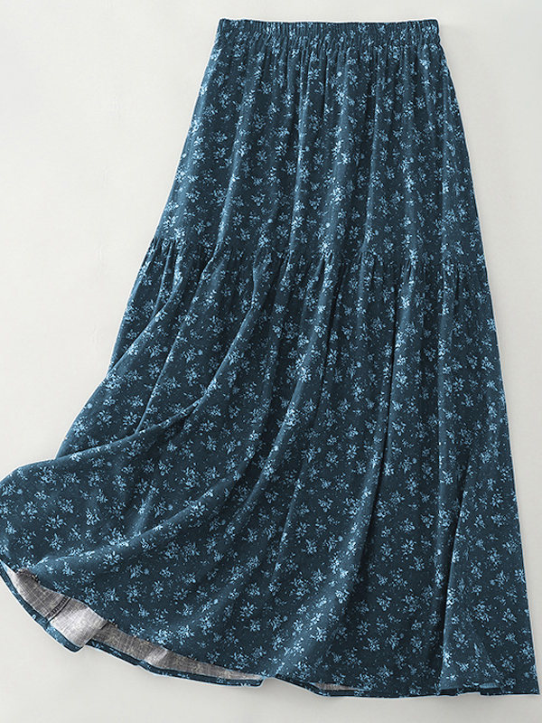 Midi Skirt Floral - High Waist Floral Print Midi Skirt
