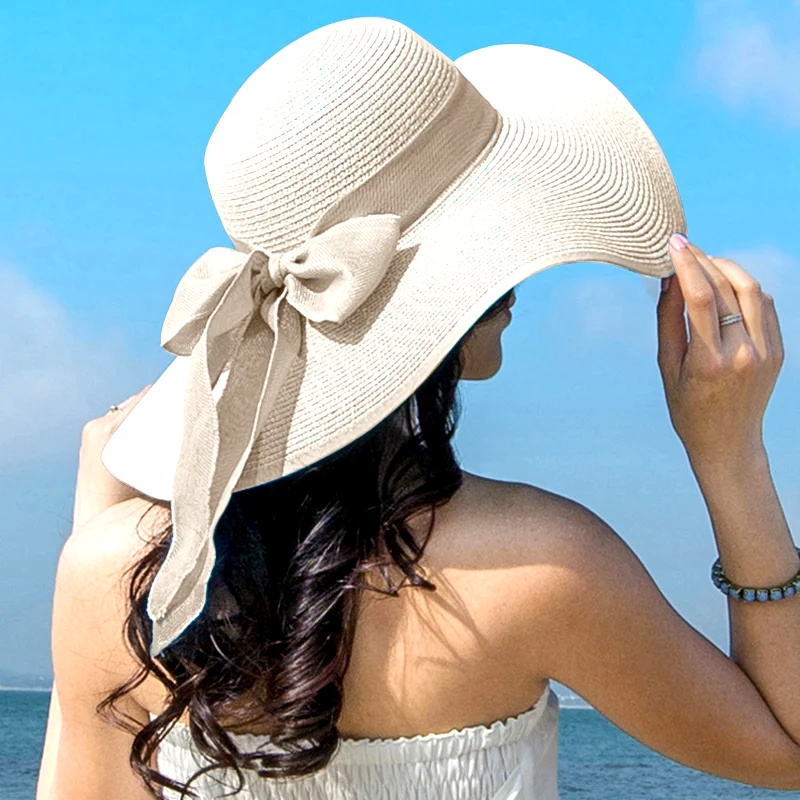Hat Floppy Wide - Summer Women Straw Hat Bowknot Wide