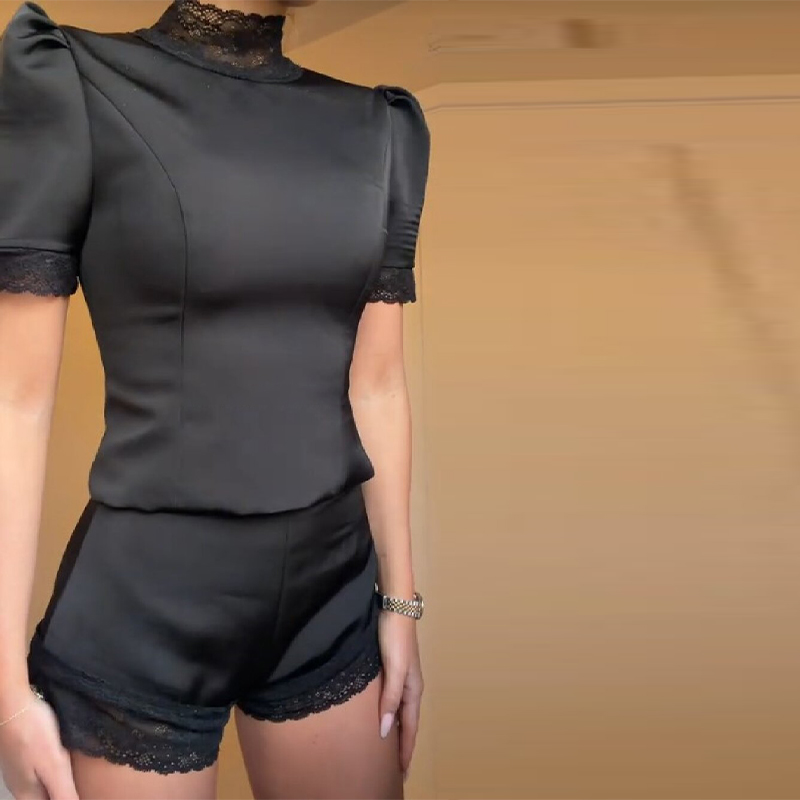 Blouse Off Shoulder - New Satin Lace Edge Top Short