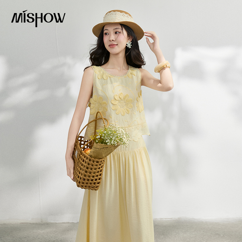 MISHOW French Floral Embroider - مراجعة Midi Skirt Floral وسعره