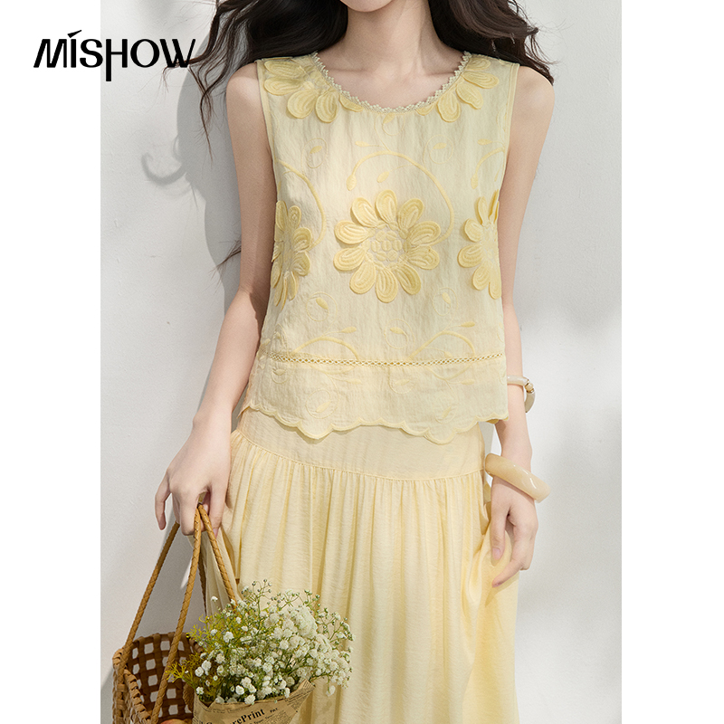 MISHOW French Floral Embroider - مراجعة Midi Skirt Floral وسعره
