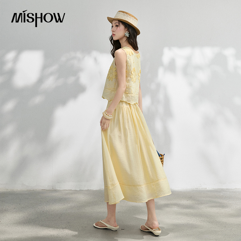 MISHOW French Floral Embroider - مراجعة Midi Skirt Floral وسعره