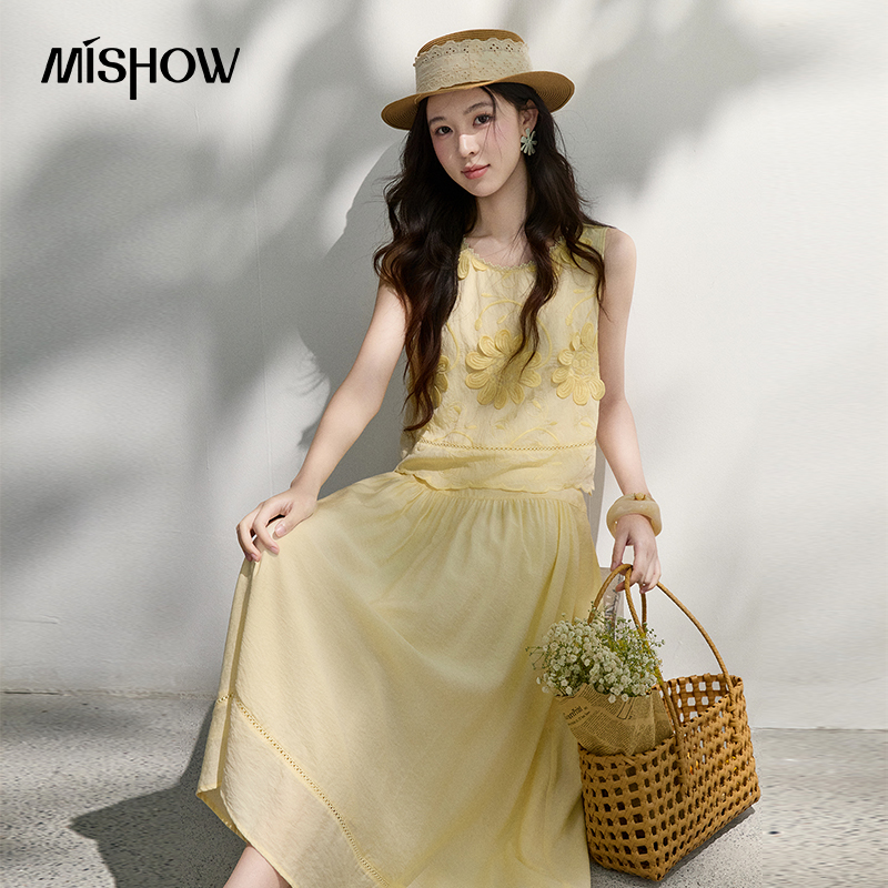 MISHOW French Floral Embroider - مراجعة Midi Skirt Floral وسعره