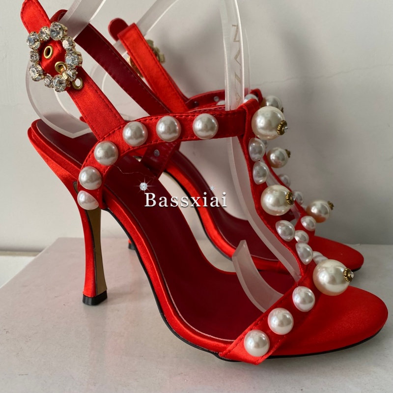 Pearl Bead Decor T-Strap Stile - مراجعة Sandal Strappy Heeled وسعره