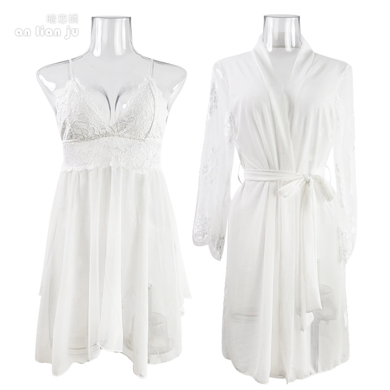 Women White Nightwear Set Flor - مراجعة Kimono Sheer Floral وسعره