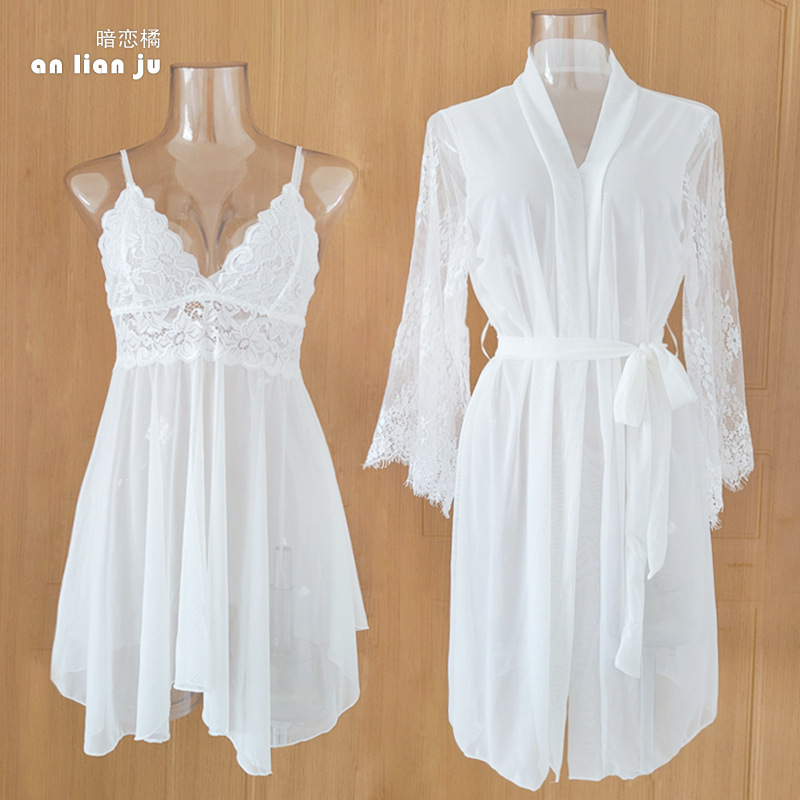 Women White Nightwear Set Flor - مراجعة Kimono Sheer Floral وسعره