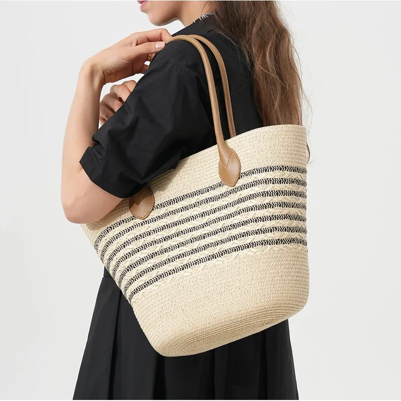 Striped woven straw beach tote - مراجعة Tote Bag Beach وسعره