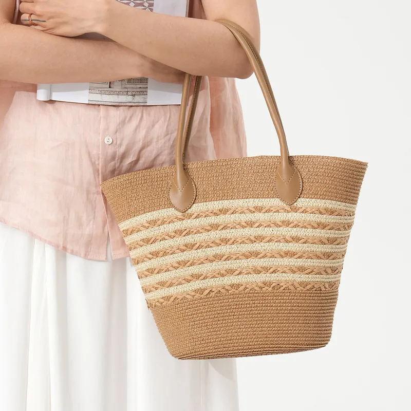 Striped woven straw beach tote - مراجعة Tote Bag Beach وسعره