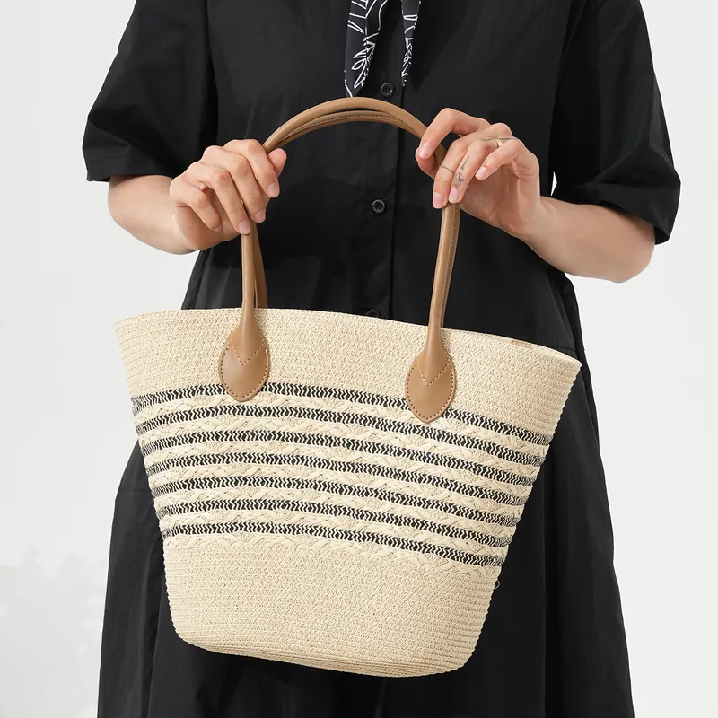 Striped woven straw beach tote - مراجعة Tote Bag Beach وسعره