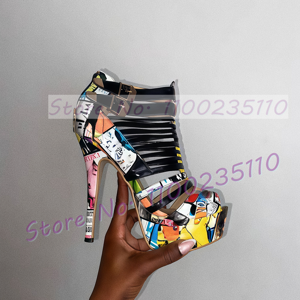 Colorful Graffiti Black Strapp - مراجعة Sandal Strappy Heeled وسعره