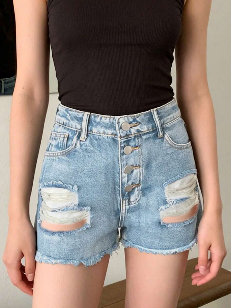 Womens Mid-Rise Distressed Fra - مراجعة Shorts Denim Frayed وسعره