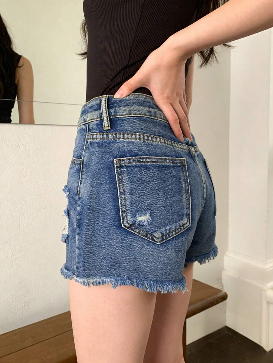 Womens Mid-Rise Distressed Fra - مراجعة Shorts Denim Frayed وسعره