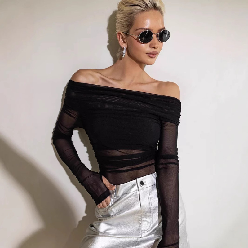 Women  Mesh Off Shoulder Top S - مراجعة Blouse Off Shoulder وسعره