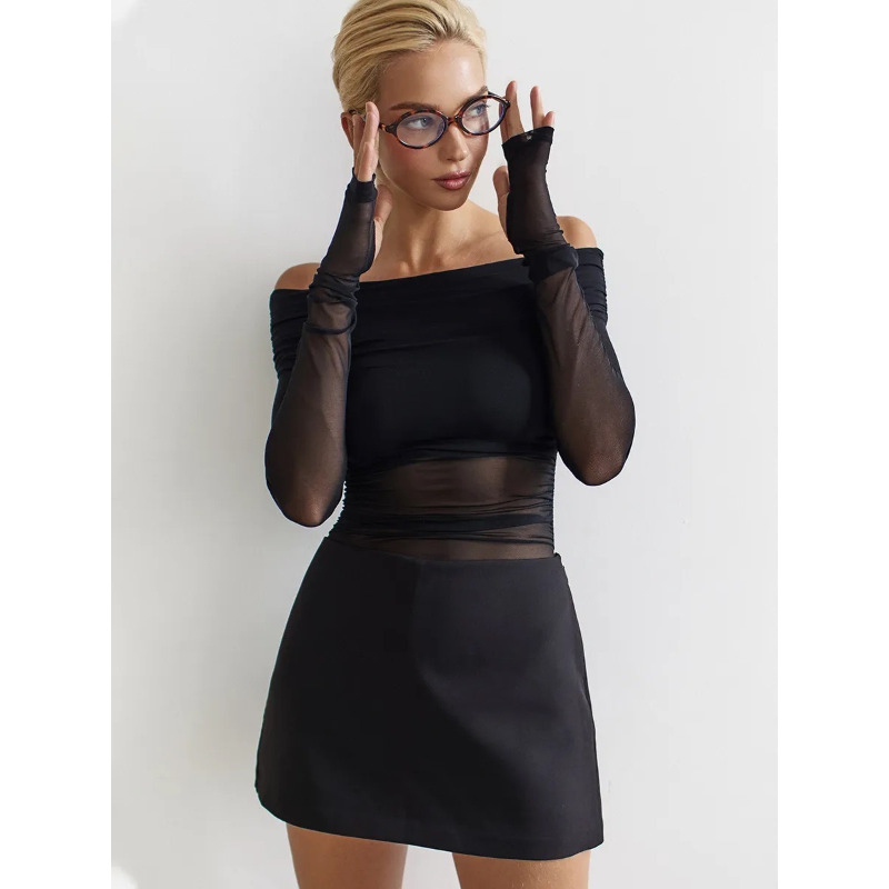 Women  Mesh Off Shoulder Top S - مراجعة Blouse Off Shoulder وسعره