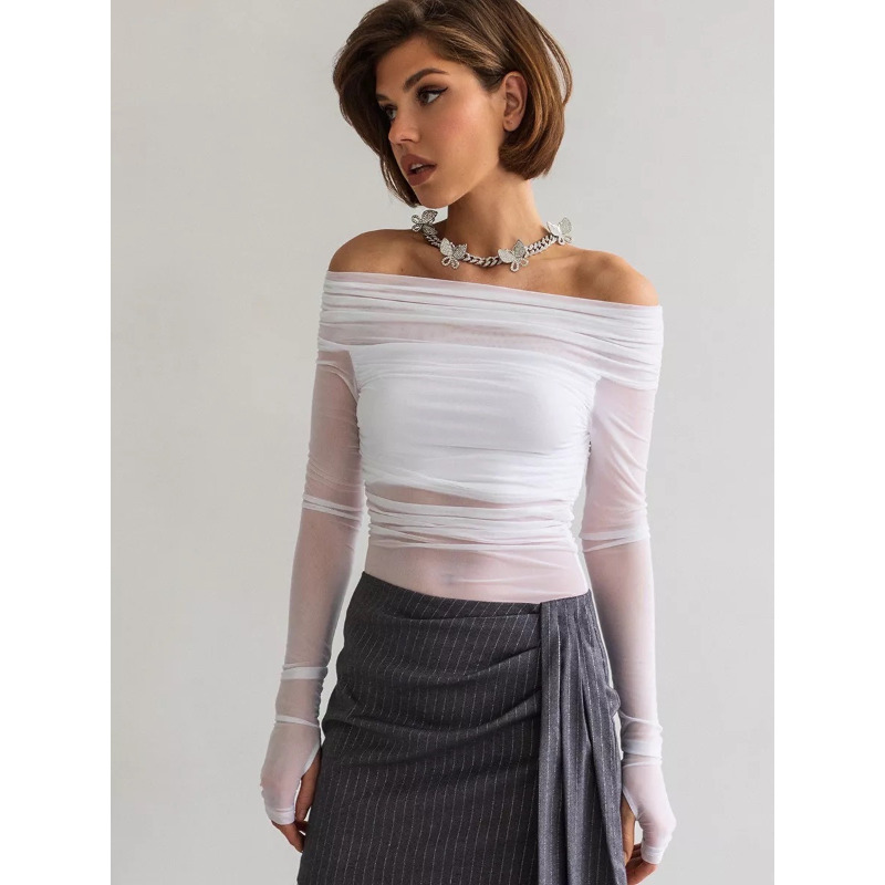 Women  Mesh Off Shoulder Top S - مراجعة Blouse Off Shoulder وسعره