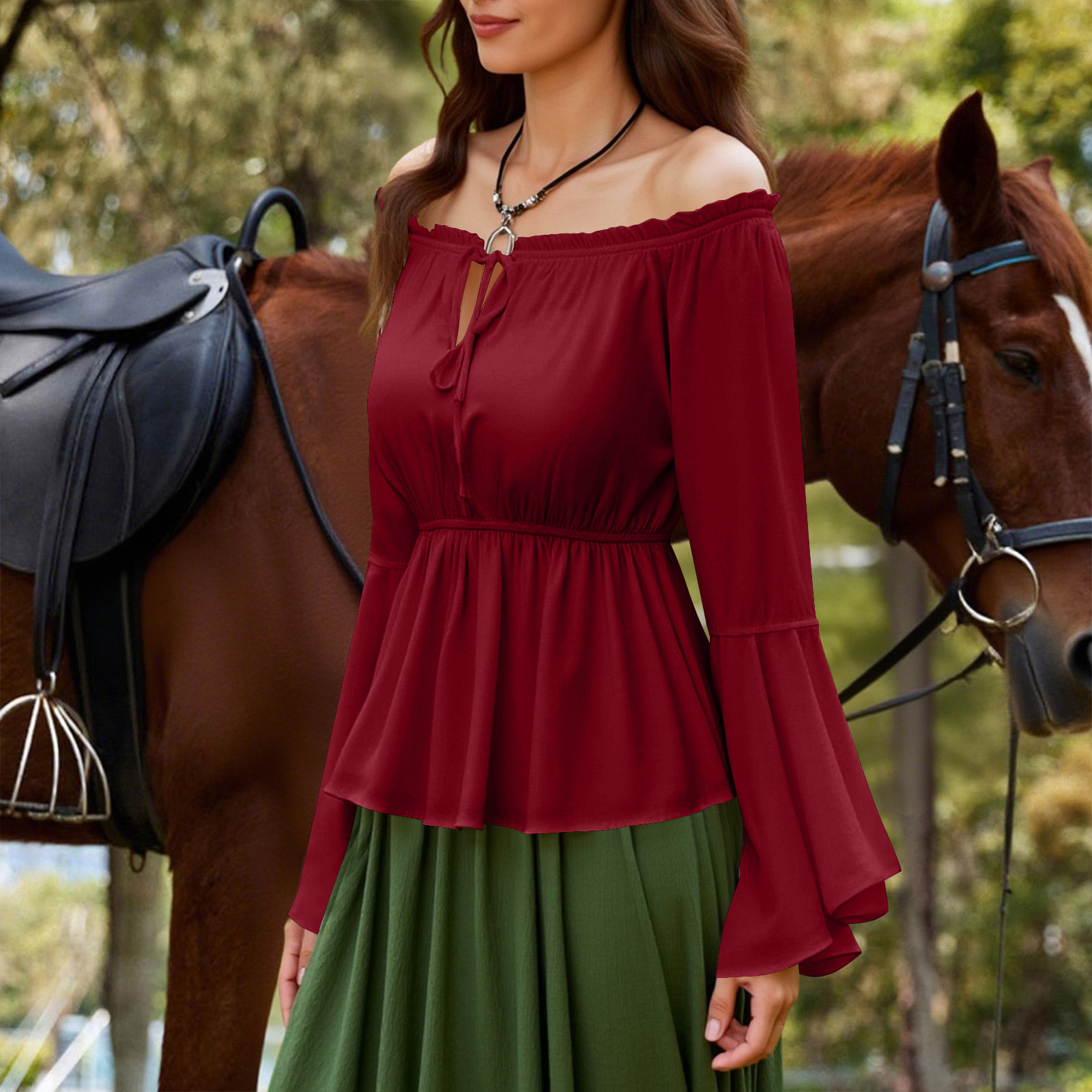 Womens Blouse Gothic Renaissan - مراجعة Blouse Off Shoulder وسعره