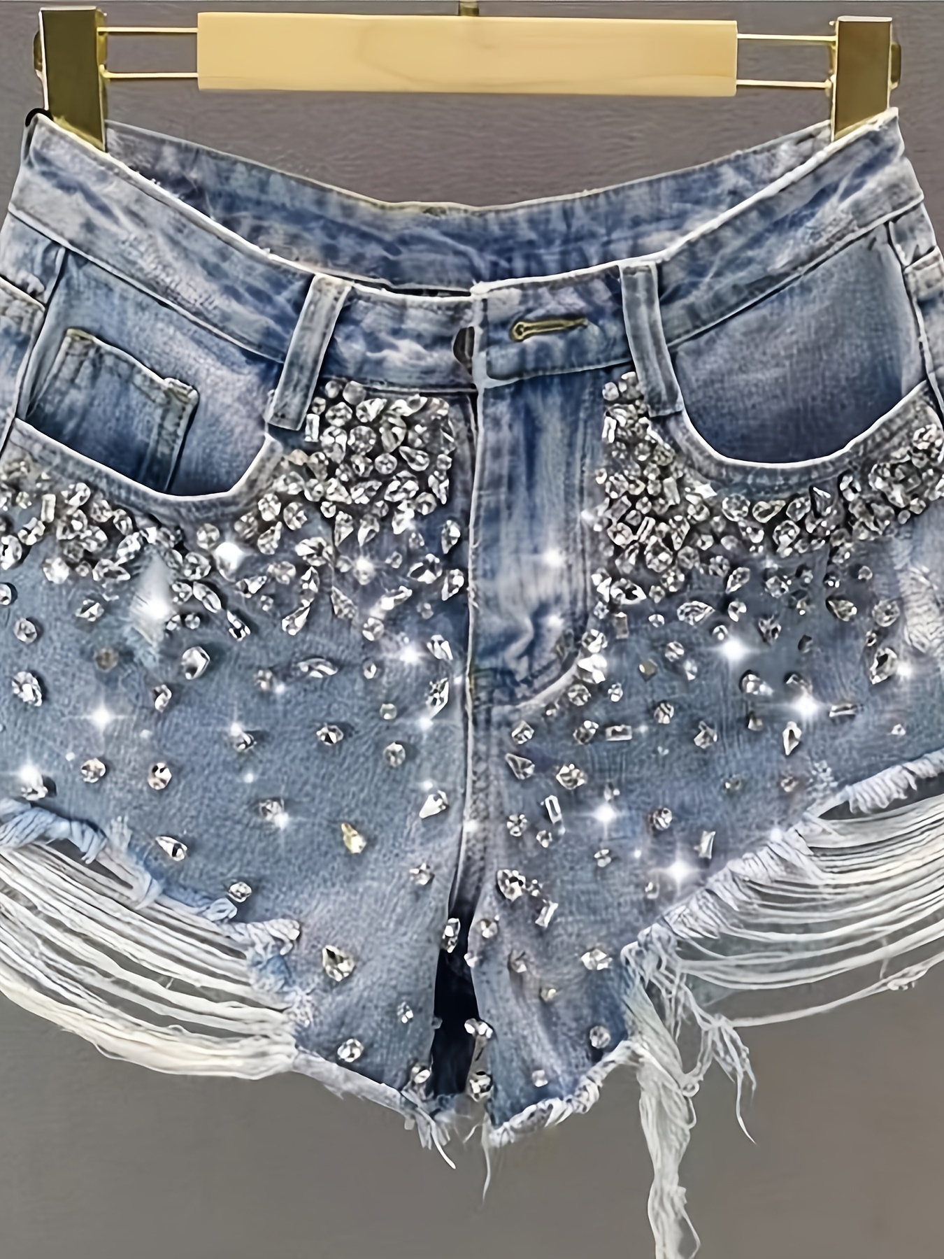 Hot Girl Style Rhinestone Ripp - مراجعة Shorts Denim Frayed وسعره
