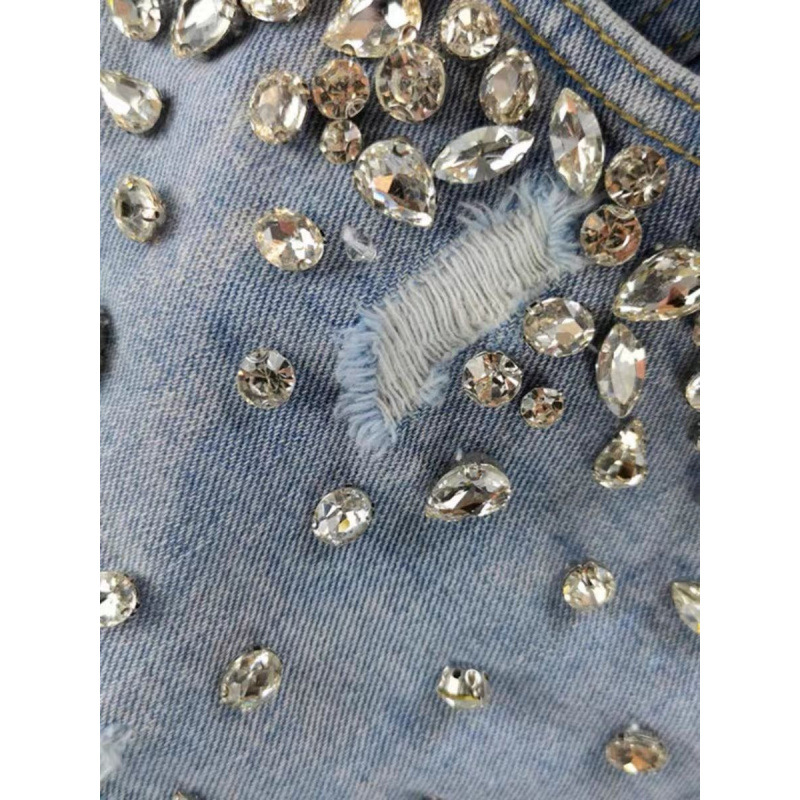 Hot Girl Style Rhinestone Ripp - مراجعة Shorts Denim Frayed وسعره