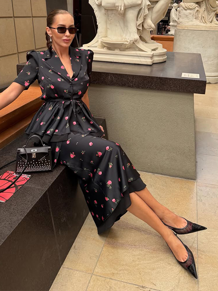 Floral Blazer Coat Skirt Sets  - مراجعة Midi Skirt Floral وسعره