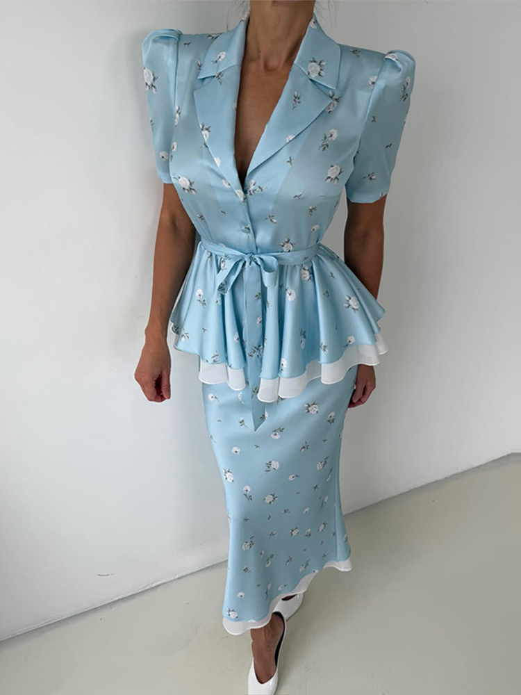 Floral Blazer Coat Skirt Sets  - مراجعة Midi Skirt Floral وسعره