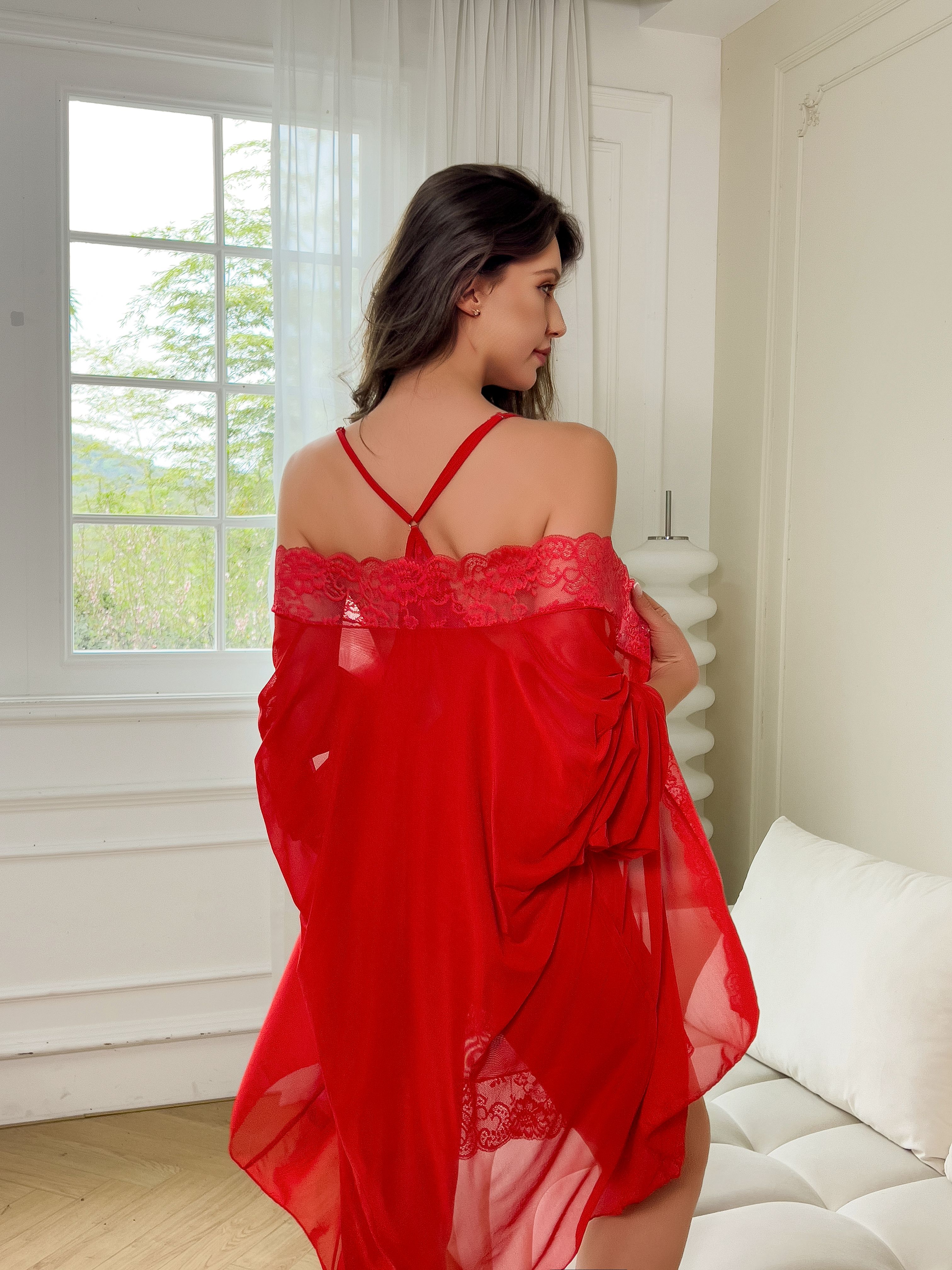 Plus Size Women Sexy Red Sheer - مراجعة Kimono Sheer Floral وسعره