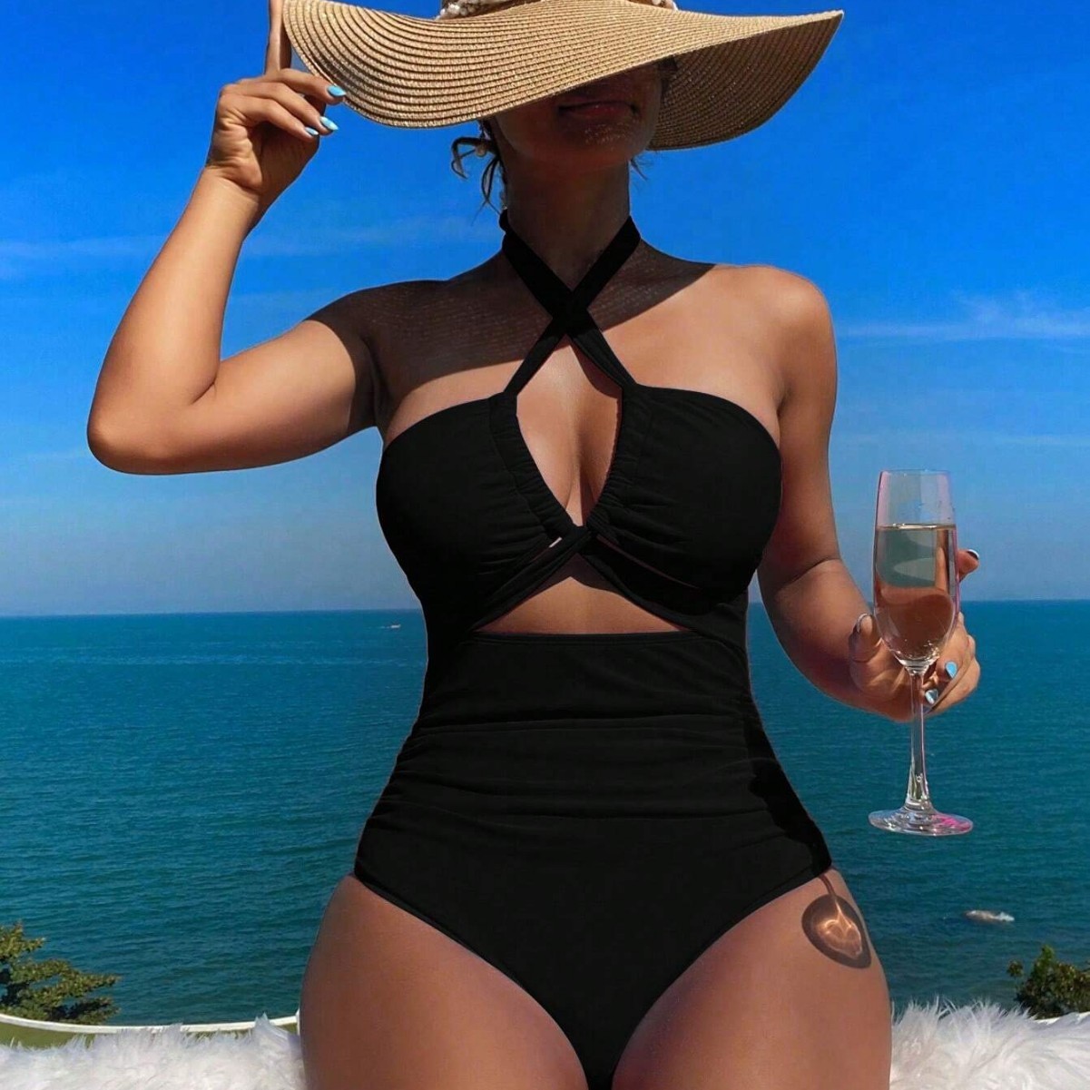 Women Swimsuit Halter Neck Sol - مراجعة Swimsuit Bikini Ruched وسعره