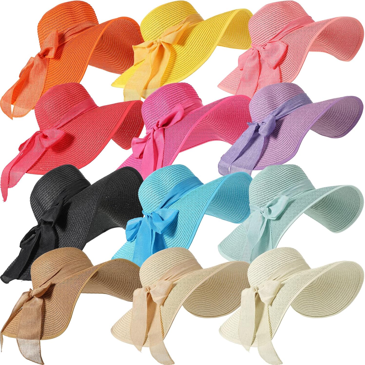 12 PCS Women's Wide Brim Straw - مراجعة Hat Floppy Wide وسعره