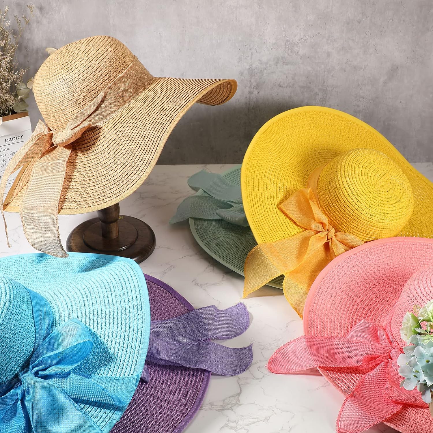 12 PCS Women's Wide Brim Straw - مراجعة Hat Floppy Wide وسعره